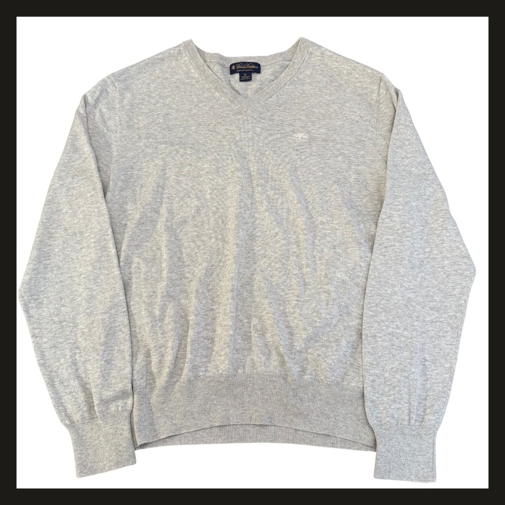 Brooks Brothers Supima Cotton V-Neck Sweater Men’s XL Gray Lightweight Pullover